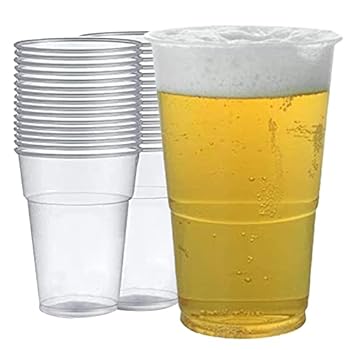 Clear Disposable Recyclable Plastic Pint Glasses 568ml - UKCA Stamped to Rim